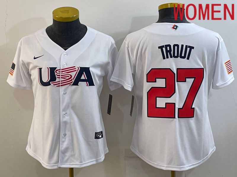 Women 2023 World Cub USA 27 Trout White Nike MLB Jersey6